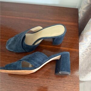 Ann Taylor Blue Suede Mules Sleek Minimalist Design
